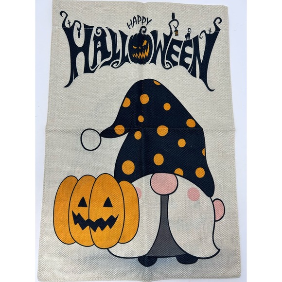 Gnome Halloween Garden Flag Same on‎ both sides 12" x 18" - Picture 1 of 5